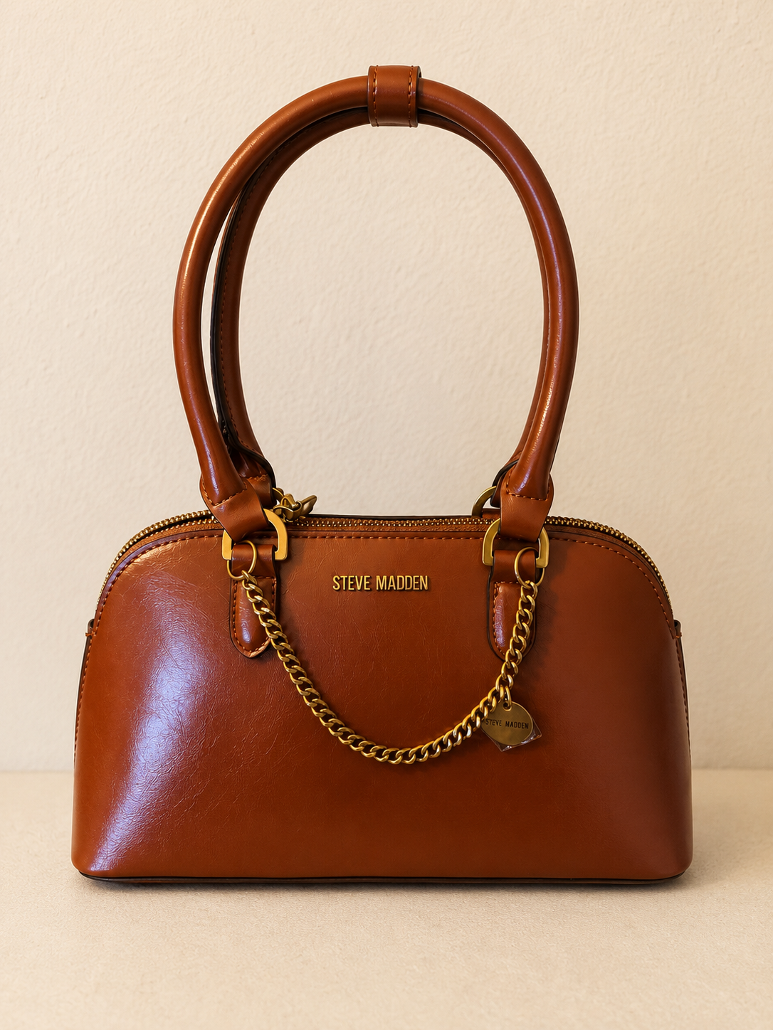 Steve Madden Women's Brown Dome Satchel Top Handle Crossbody Handbag
