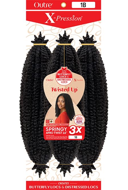 Outre 100% Kanekalon Pre-Fluffed Braiding Hair – 16 Inch, Off Black , Soft Springy Curls for Twists, Locs & Crochet Styles