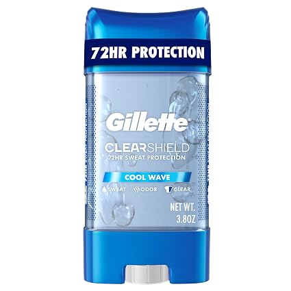 Gillette 72-Hour Clear Gel Antiperspirant & Deodorant – Cool Wave, Long-Lasting Freshness and Sweat Protection for Men, 3.8 oz