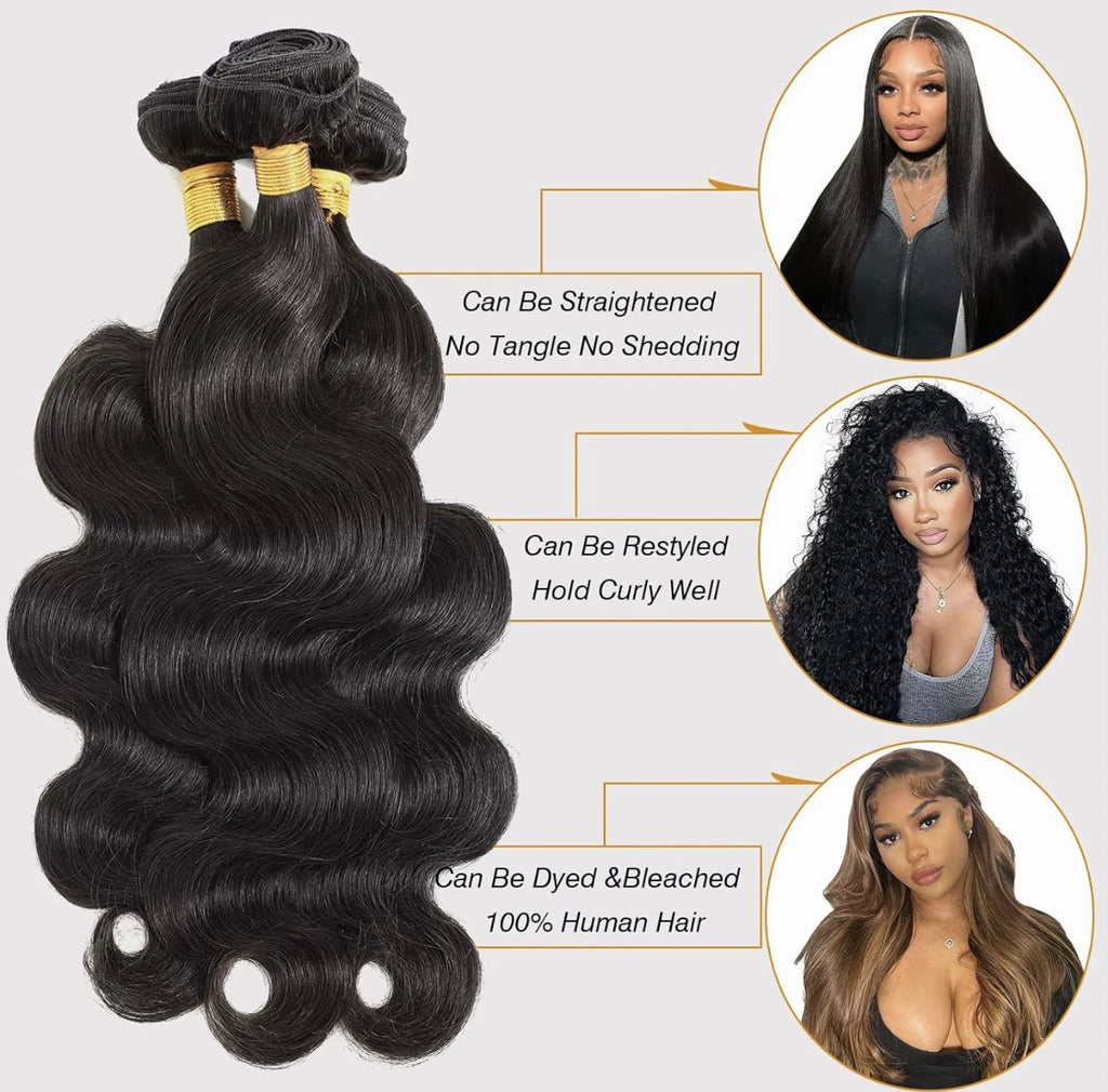 100% Human Hair Body Wave Raw Virgin Cuticle-Aligned Indian Remy Hair- 3 Piece Bundles