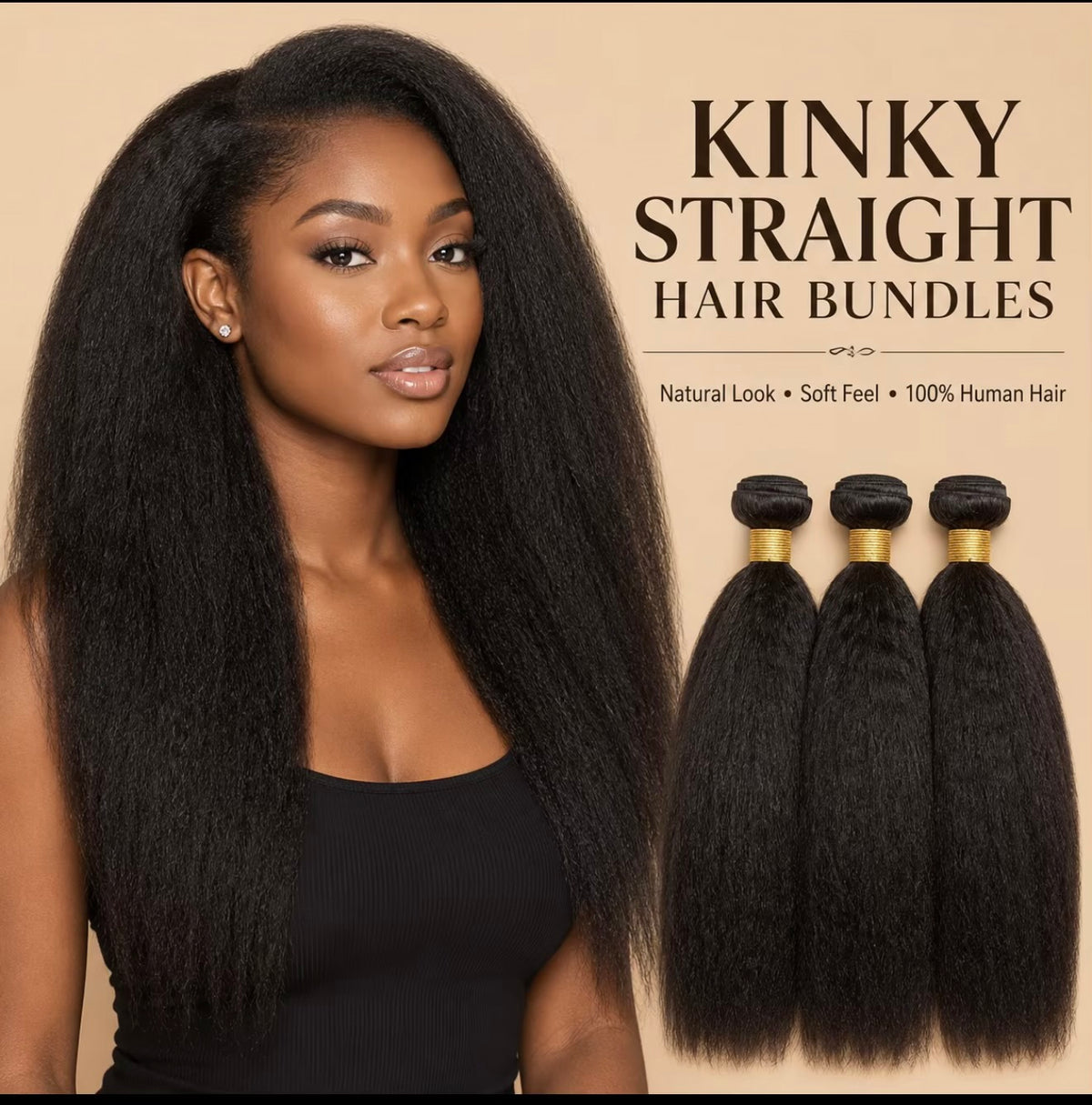 Kinky Straight Hair Bundles – Tangle-Free, Low-Shedding Straight Hair Extensions- 3 pc bundle
