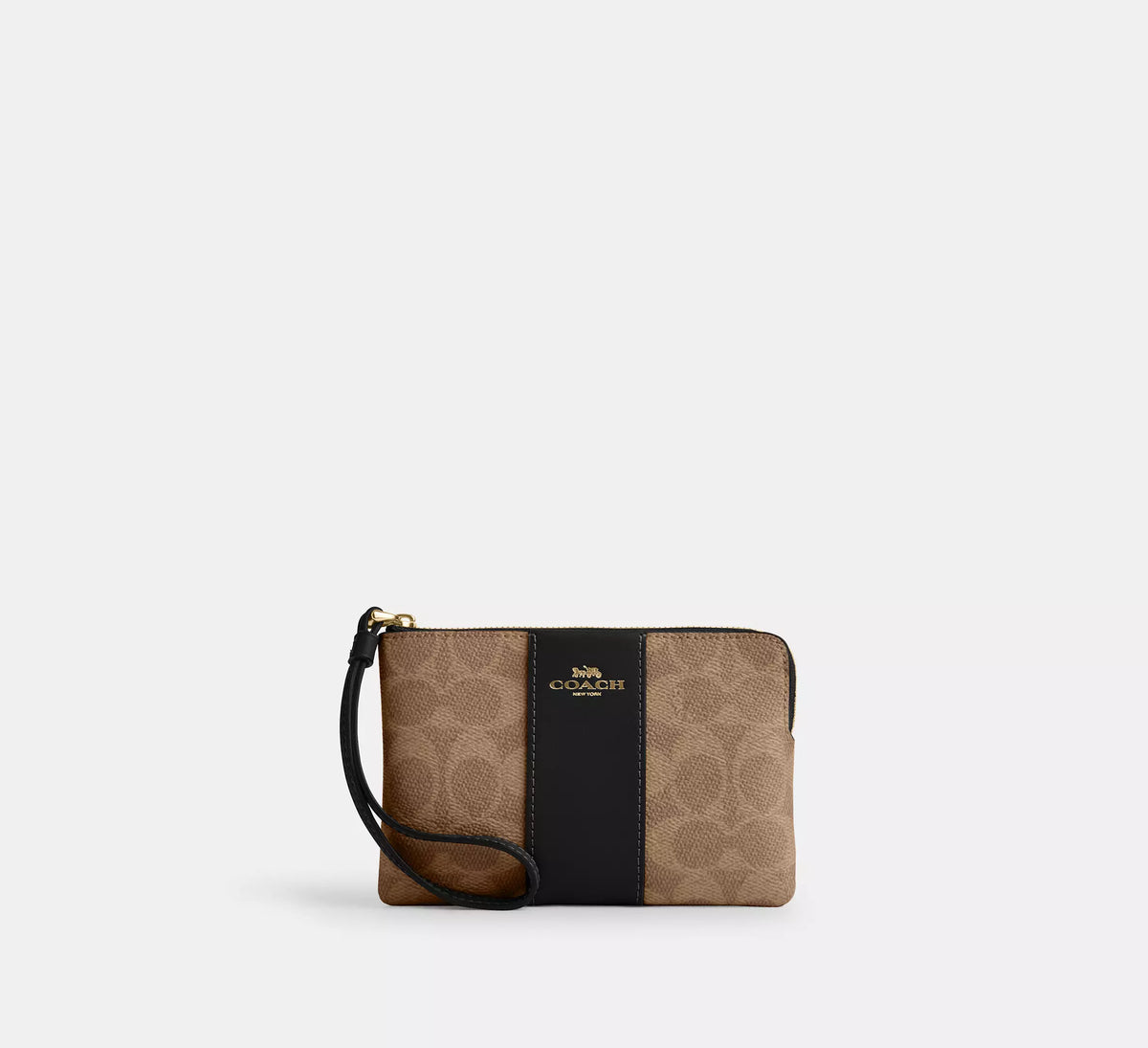Coach Corner Zip Wristlet In Signature Canvas With Stripe